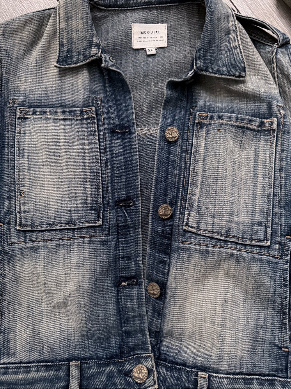 MC GUIRE Light Wash Denim Jacket with Gray Fringe - Picture 6 of 9
